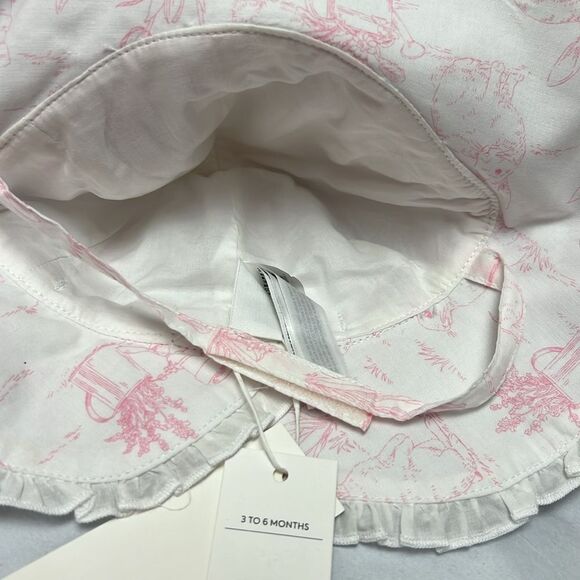 Janie and Jack 100049341 Light Pink Bunny Toile Baby  Toile Sun Hat size 3-6 - Picture 7 of 10